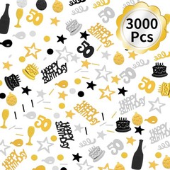 3000 PCS Black Gold Silver 50th Birthday Anniversary Number 50 Confetti