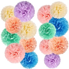 15 PCS Pastel Paper Tissue Pom Poms Macaron Rainbow Candy Easter Flowers Decor