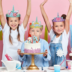 Chiazllta 12 Pieces Unicorn Birthday Party Hats Unicorn Paper Party Crown Headba