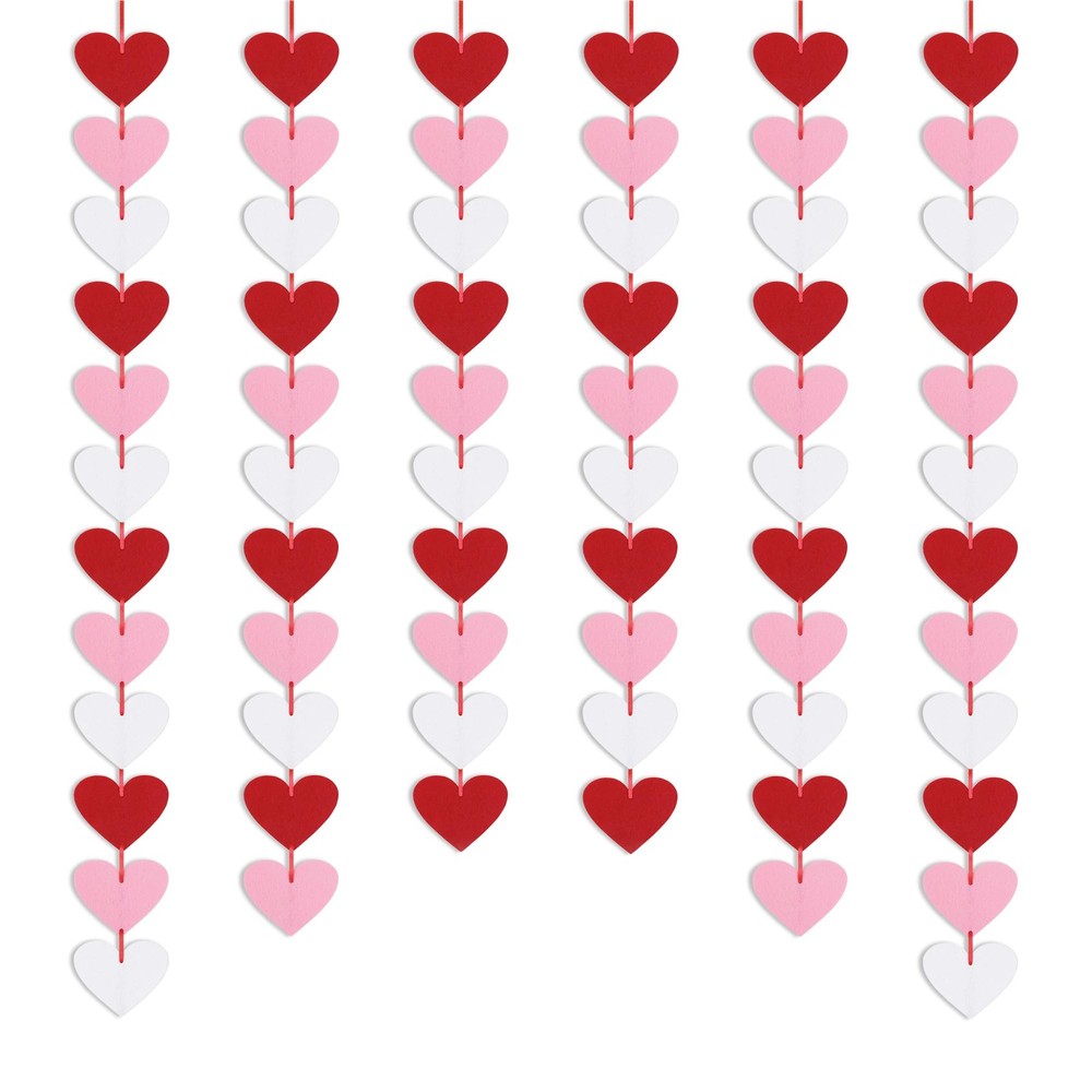 72 Red Pink White Felt Hearts Garland – NO DIY – Valentines Day Decor – Valen…