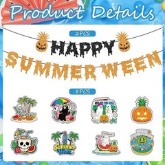 Happy Summer Ween Party Decorations, 10PCS Summer Halloween Glitter Banners