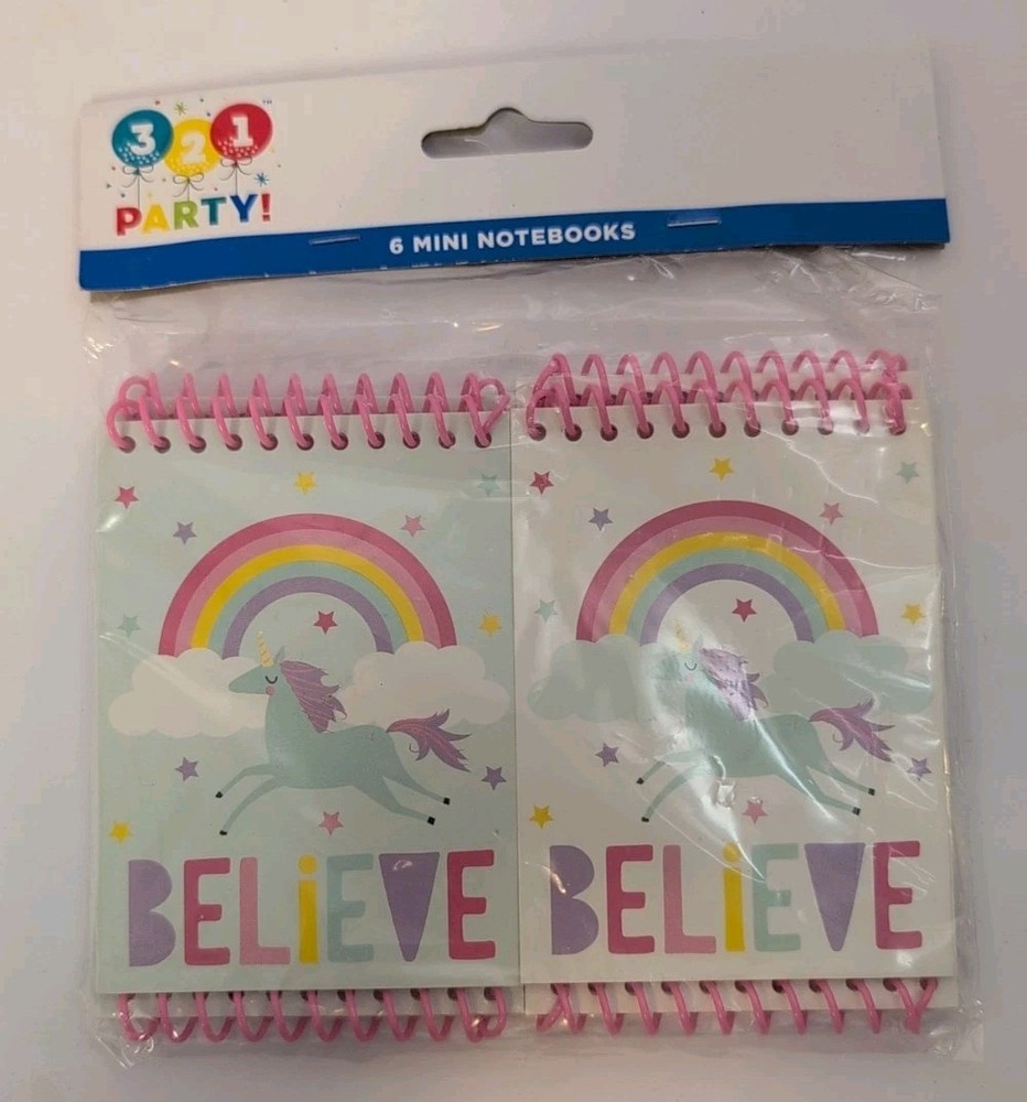 Party Favors 6 Pks Mini Notebooks Unicorn, Believe