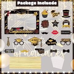2026 Graduation Photo Booth Props, Black Gold Graduation Photo Prop Frame & G…