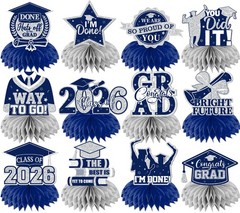 12 PCS Navy Blue Silver Graduation Table Decorations 2026 Centerpieces Decor