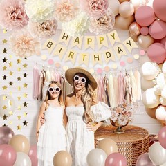 Blush Beige Party Decorations Boho Happy Decorations Banner Pink Nude Ivory B…