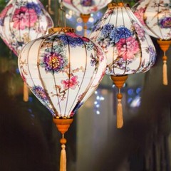 Retro Chinese Hanging Lanterns Peony Floral Cloth Lantern Party Festival Decor