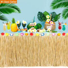 Luau Party Decorations, Natural Hawaiian Grass Table Skirt, Flower 108 X 29.5″ G