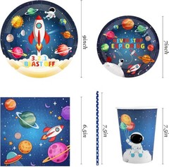Galaxy-Themed Birthday Party Set – 120 Pcs Dinnerware for 24 Guests Easy Cleanup