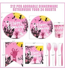 200+ Piece Pink Happy Booday Spooky Pink Halloween Girl Brithday Party Kit