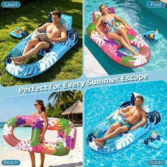 2 Pack Pool Floats Adult Heavy Duty, Inflatable Pool Lounger Float with Detachab