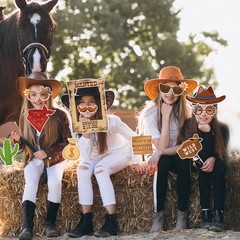 24 PCS Western Cowboy Photo Booth Props Cowboy Cowgirl Birthday Decorations