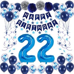 22nd Blue Party Decorations for Boys Girls Men , Happy 22 Balloons Supplies w…