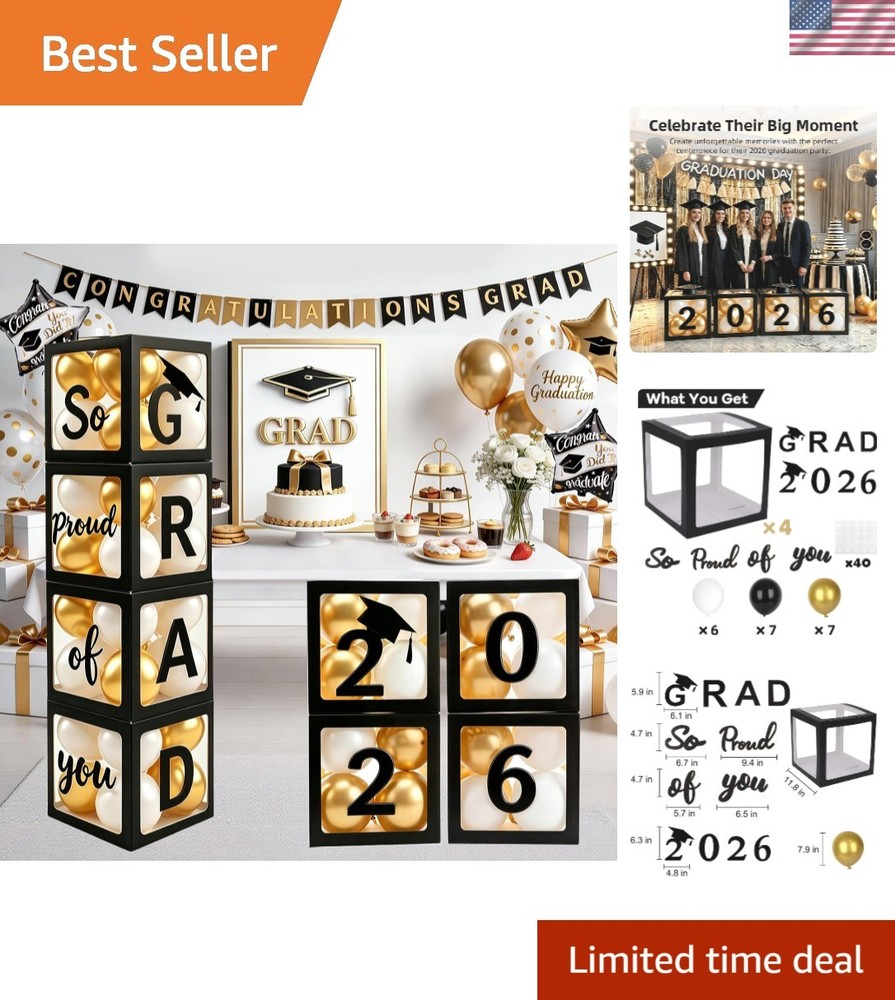 2026 Graduation Party Decorations – Black Balloon Boxes with Letters, «GRAD» …