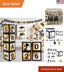 2026 Graduation Party Decorations – Black Balloon Boxes with Letters, «GRAD» …