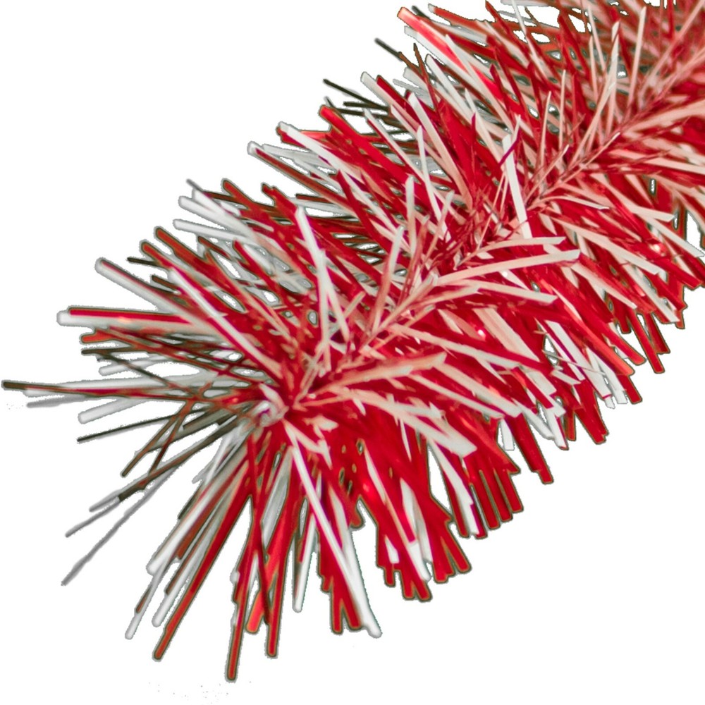 30FT Shiny Metallic Red and White Tinsel Garland Christmas Plastic Fringe Foil