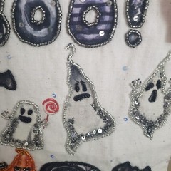 Ghosts in Truck Halloween Beaded/Sequin Wall Hanging Flag New