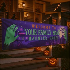 Personalized Halloween Haunted House Banner Custom Vinyl Yard Party Backdrop