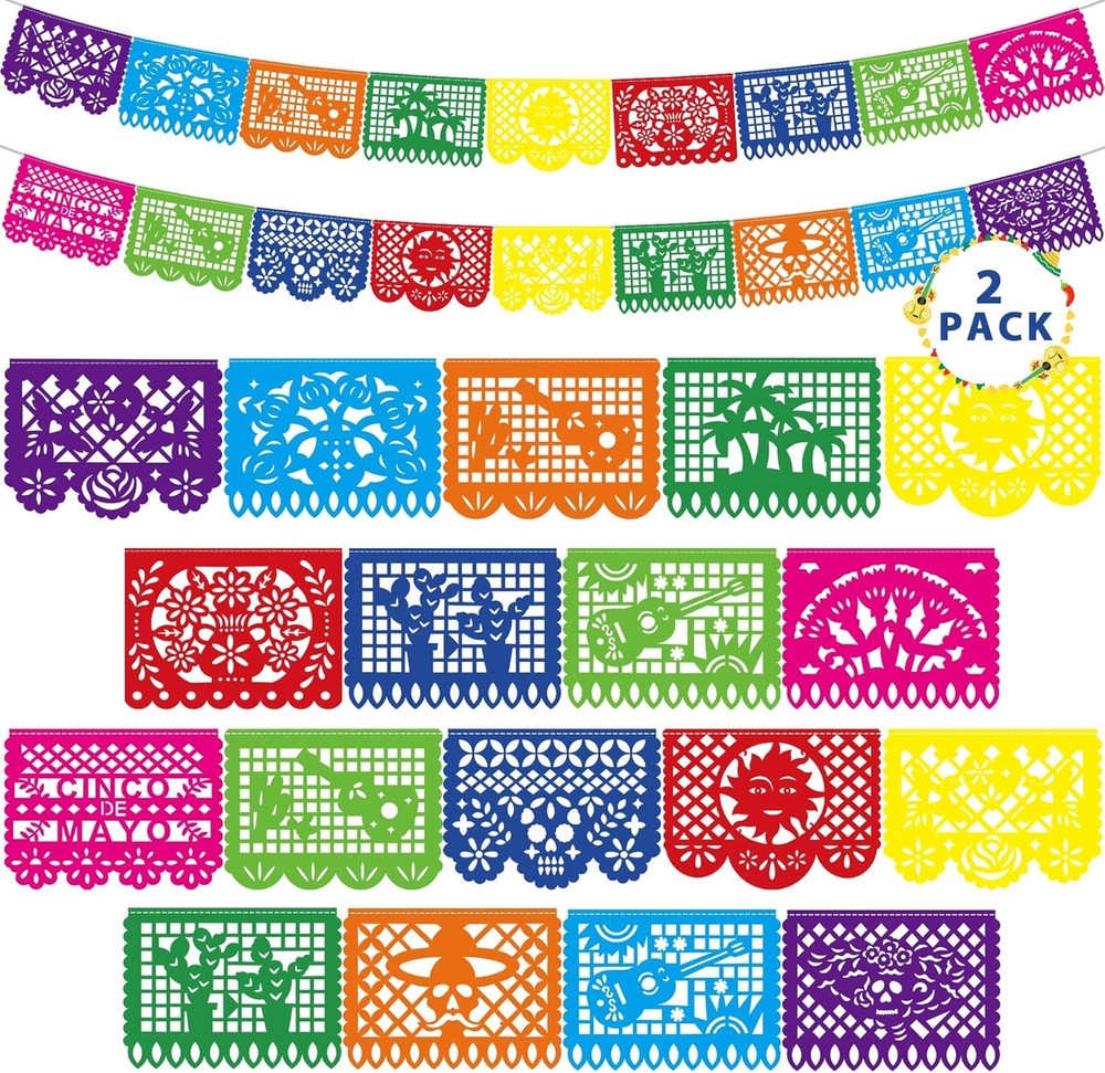 36 FT Cinco De Mayo Decorations, 2 Pack Mexican Party Banner, Plastic Fiesta Ban