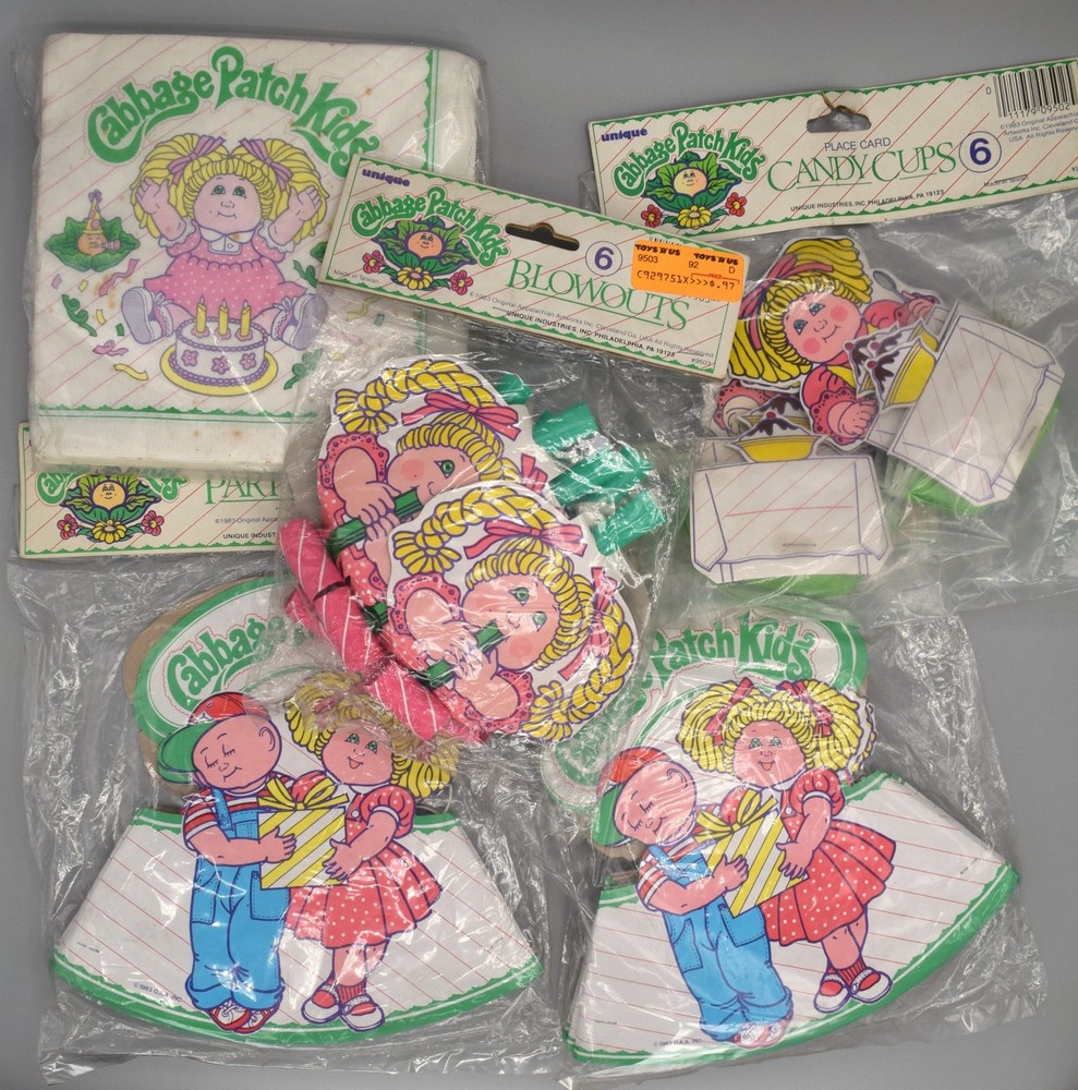 Vintage 80s Cabbage Patch Kids Birthday Party Supplies Decorations Lot Hats 1983