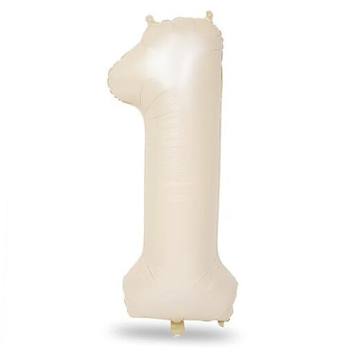 40 Inch Beige Balloon for 1st Birthday Decoration, Large Self Number 1 Cream