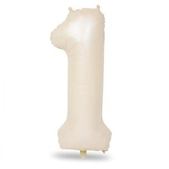 40 Inch Beige Balloon for 1st Birthday Decoration, Large Self Number 1 Cream