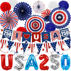 27PCS 250Th Anniversary Decorations, 4Th of July Decorations Memorial Day Red Wh