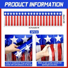 Yuxung 5 Pcs 4Th Of July Parade Float Decorations 100Ft Patriotic Foil Fringe