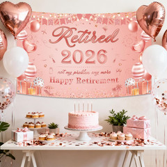 Happy Retirement Party Decorations Backdrop – Rose Gold Banners Decoration Women