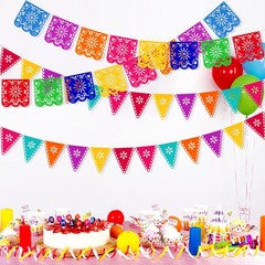 4-Piece Colorful Mexican Papel Picado Banners, Fiesta Party Decorations, Cinc…