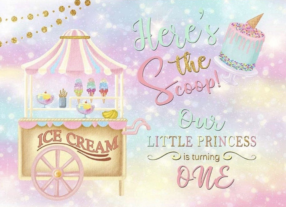 Ice Cream 1st Birthday Backdrop Rainbow Ice cream Dessert Trailer Shop 7×5