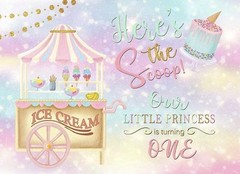Ice Cream 1st Birthday Backdrop Rainbow Ice cream Dessert Trailer Shop 7×5