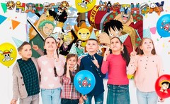 One Piece Kids Party Decorations and Tableware Set Luffy Backdrop Plates Banner