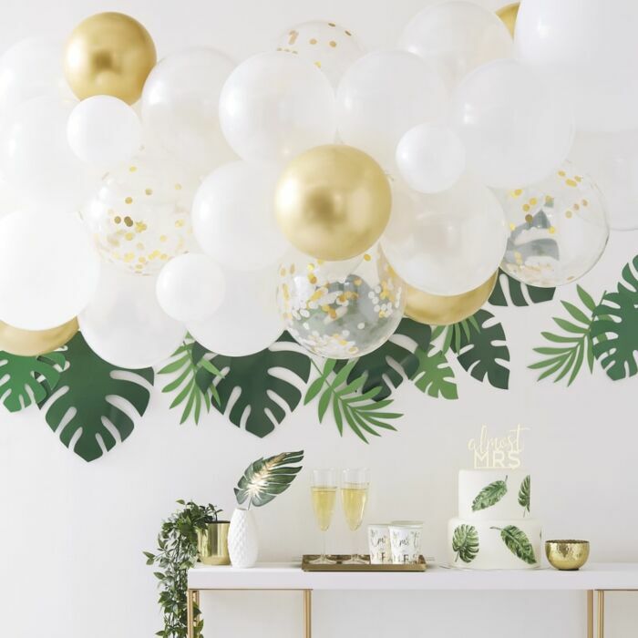 GINGER RAY GOLD CHROME AND WHITE BALLOON ARCH WITH DUAL ACTION AIR PUMP