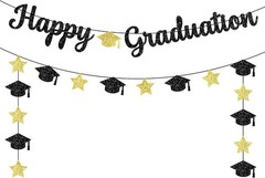 Graduation Banner Black Gold Glitter 10 Feet Pre Assembled No DIY Graduation …