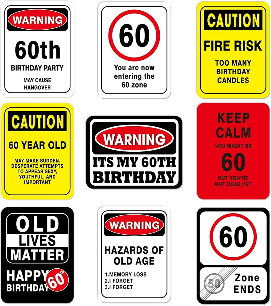 60Th Birthday Decorations – 9 PCS Happy Birthday 60 Years Old Decor Yellow Funny