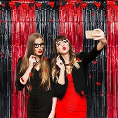 3 Pack 3.3Ft x 6.6Ft Graduation Foil Fringe Curtain Backdrop Decorations, Red…