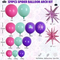 129Pcs Pink Spider Balloon Arch Kit, Rose Red Pastel Teal Blue Purple Balloon…