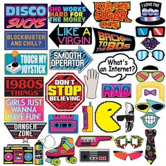 Retro 80s Photo Booth Props – 37 Pieces – Funny 1980s Theme Party Supplies, D…