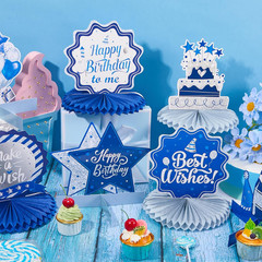 12 Pieces Birthday Table Decorations Blue Honeycomb Centerpieces for Table Decor