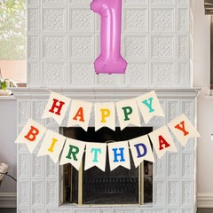 Burlap Happy Birthday Banner, 7 inches by 5 inches, Rainbow, Multicolor