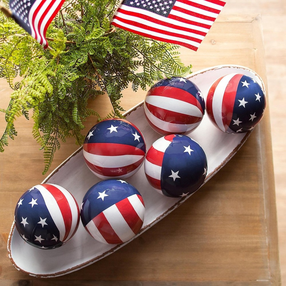 6-PC Patriotic Stars & Stripes Foam Orbs 3.5″Dia July 4th Tabletop Decor #034