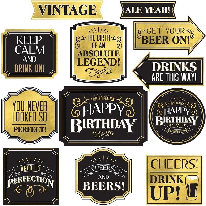 OVER THE HILL ‘Better With Age’ CUTOUTS (12pc) Get Your Beers On! Party Decor