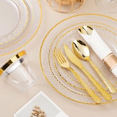 350PCS Clear Plastic Plates with Gold Trim for 50 Guests, Disposable Dinnerwa…