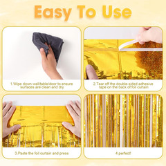 Voircoloria 3 Pack 3.3 x 8.2 ft Laser Gold Foil Fringe Backdrop Curtains, Tinsel