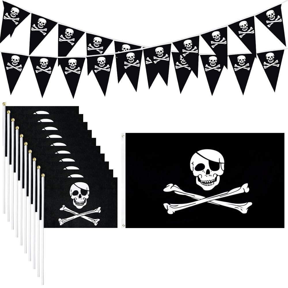 Pirate Day Party Flag Set – Includes 65ft Pirate Skull Banner, 3ftx4.92ft Big