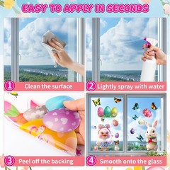 3D Easter Window Clings – 9 Sheets Bright Double-Sided 78Pcs Bunny & Egg Window