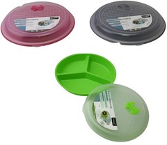 3-Pack Divided Microwave Plates with Vented Lids – Mixed 8 inch, Multicolor