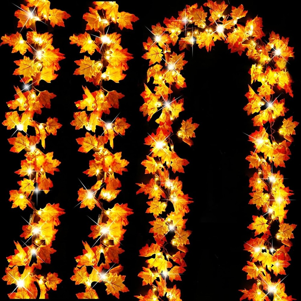 Timer&3 Pack – 30Ft Fall Decor Fall Garland with Lights Fall Decorations for