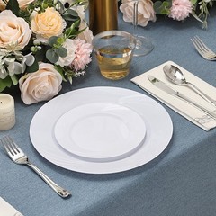 350-Piece White Swirls Plastic Dinnerware Set for 50 Guests, Elegant Disposab…