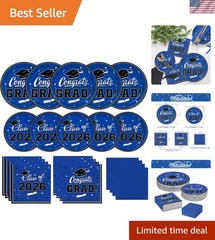 2026 Graduation Party Essentials – Blue Disposable Plates & Napkins Set for 50